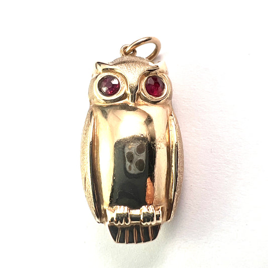 Vintage 9CT Gold Owl Charm Pendant with Ruby Eyes