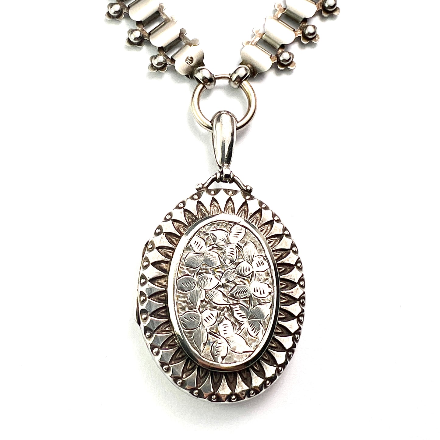 Victorian Large Locket Silver Book Chain Necklace