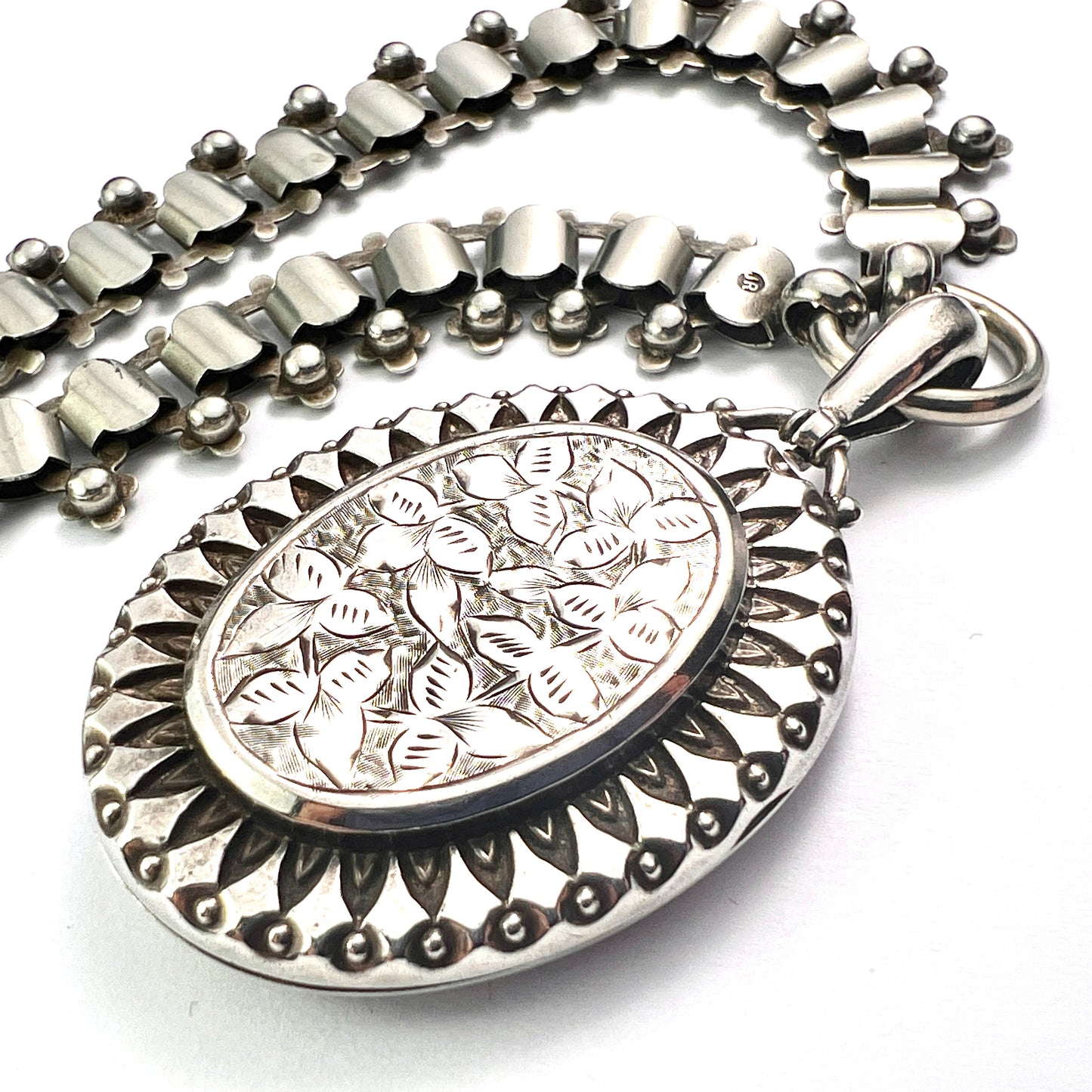 Victorian Large Locket Silver Book Chain Necklace