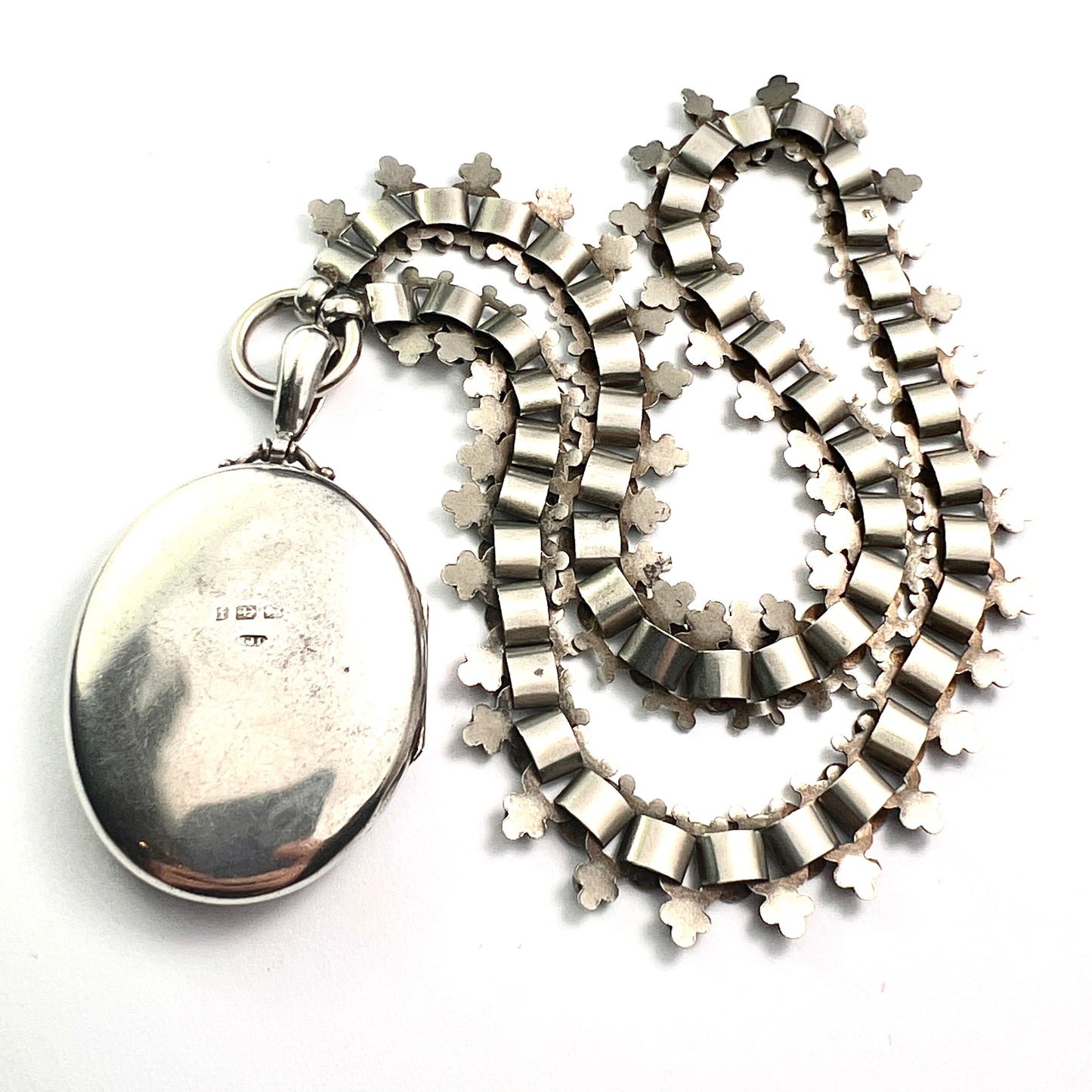 Victorian Large Locket Silver Book Chain Necklace