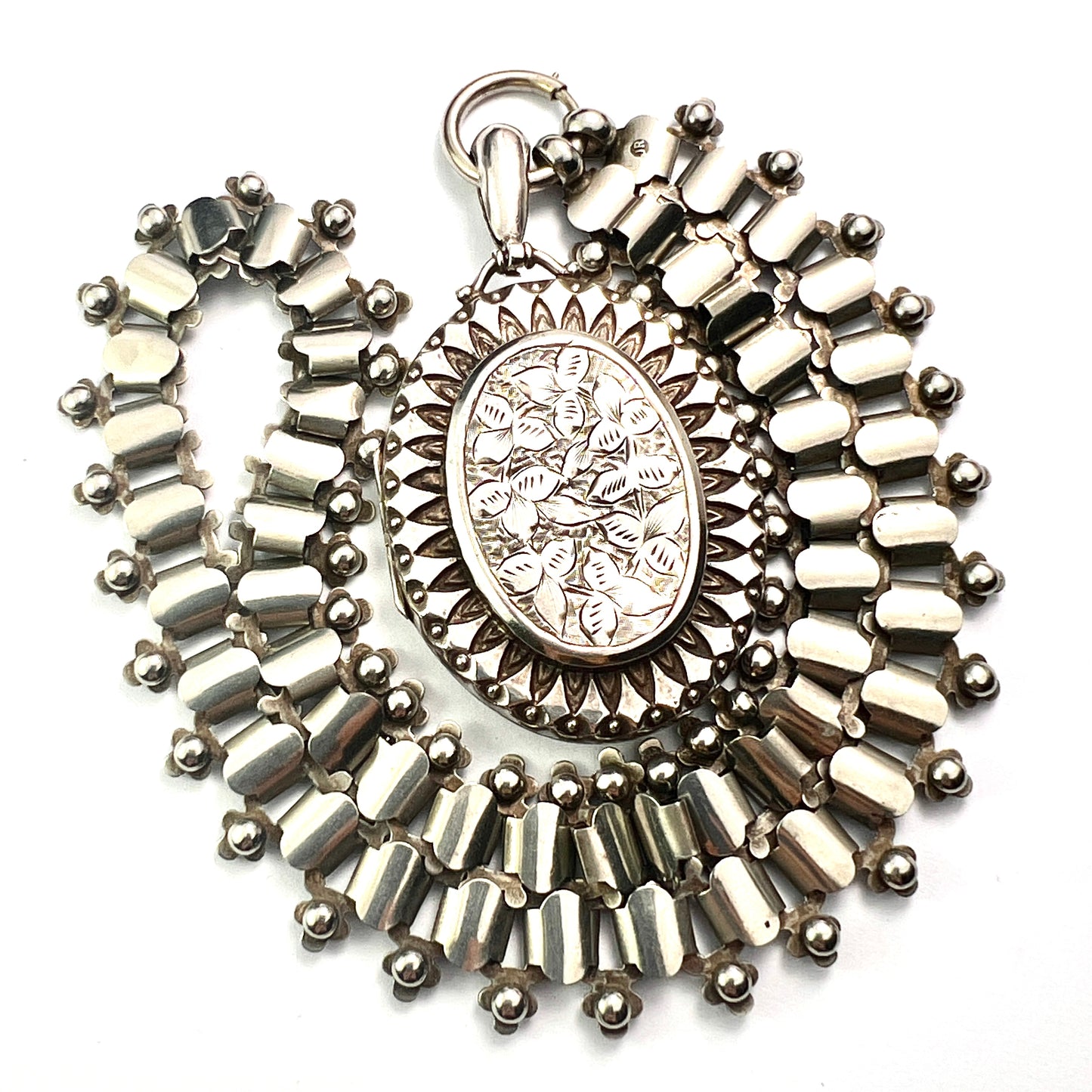 Victorian Large Locket Silver Book Chain Necklace