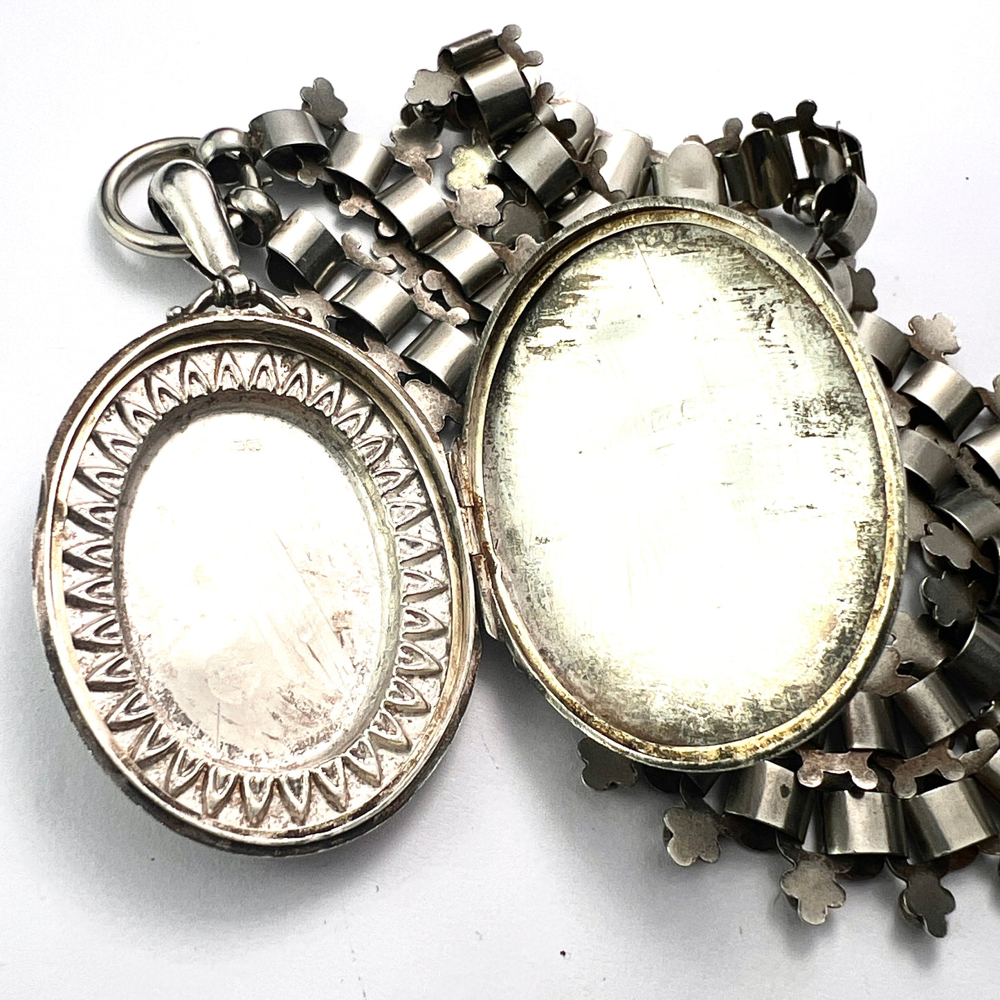 Victorian Large Locket Silver Book Chain Necklace