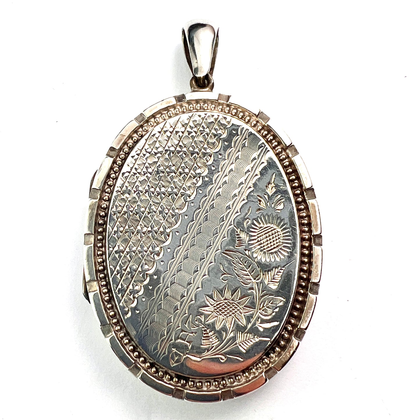 Large Victorian Flower Engraved Silver Locket