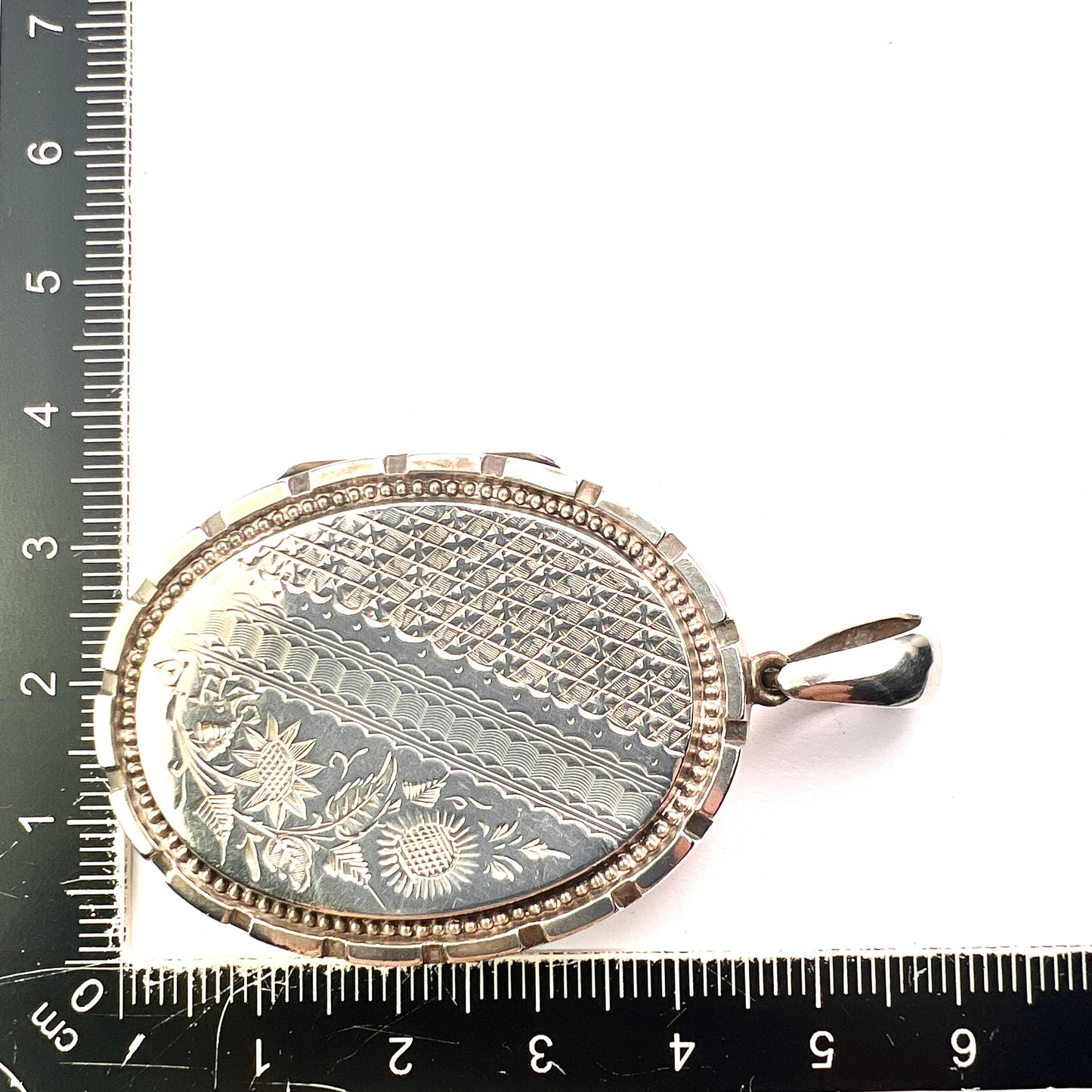 Large Victorian Flower Engraved Silver Locket