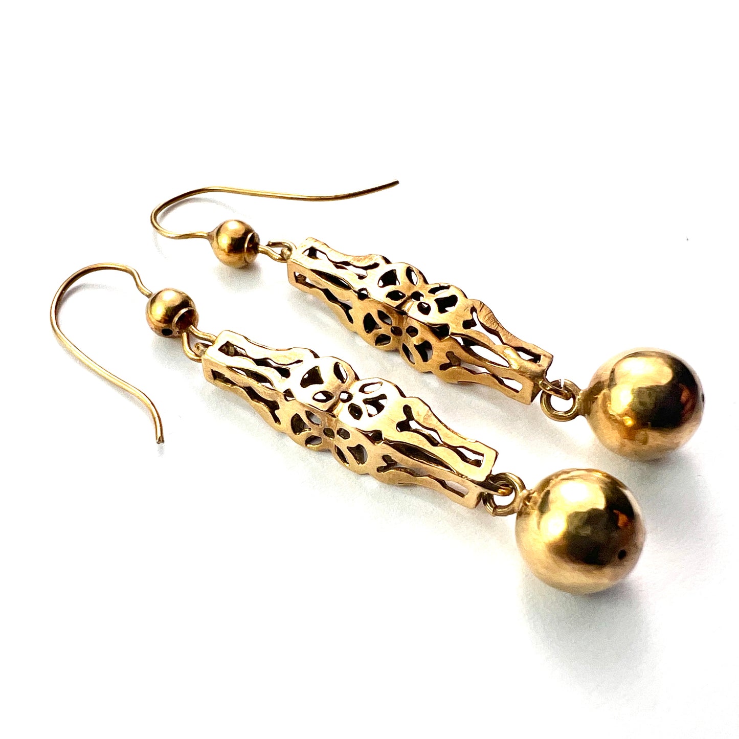 Victorian 9CT Gold Orb Drop Earrings
