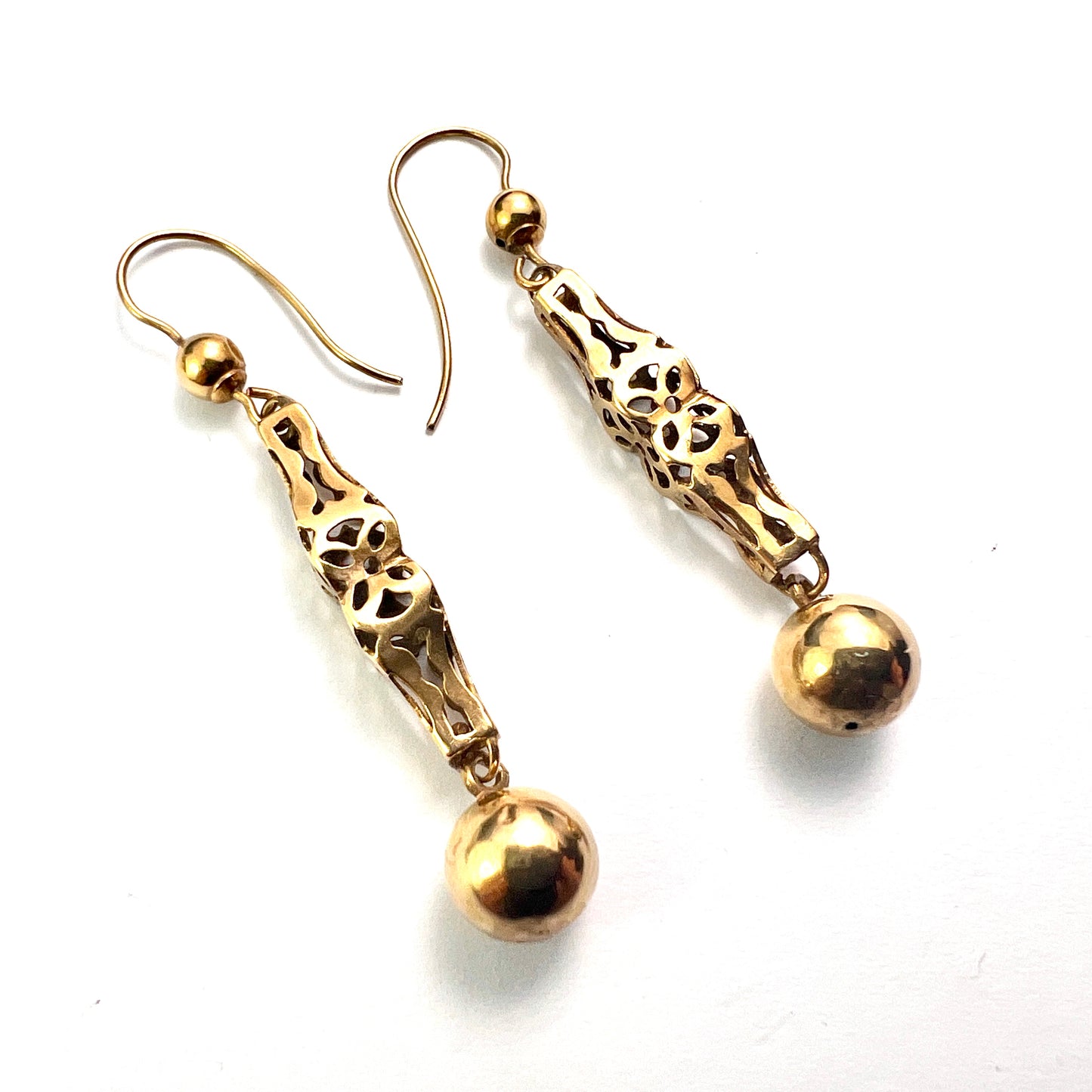 Victorian 9CT Gold Orb Drop Earrings