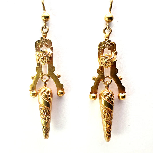 Edwardian c.1913 Gold Articulated Drop Earrings