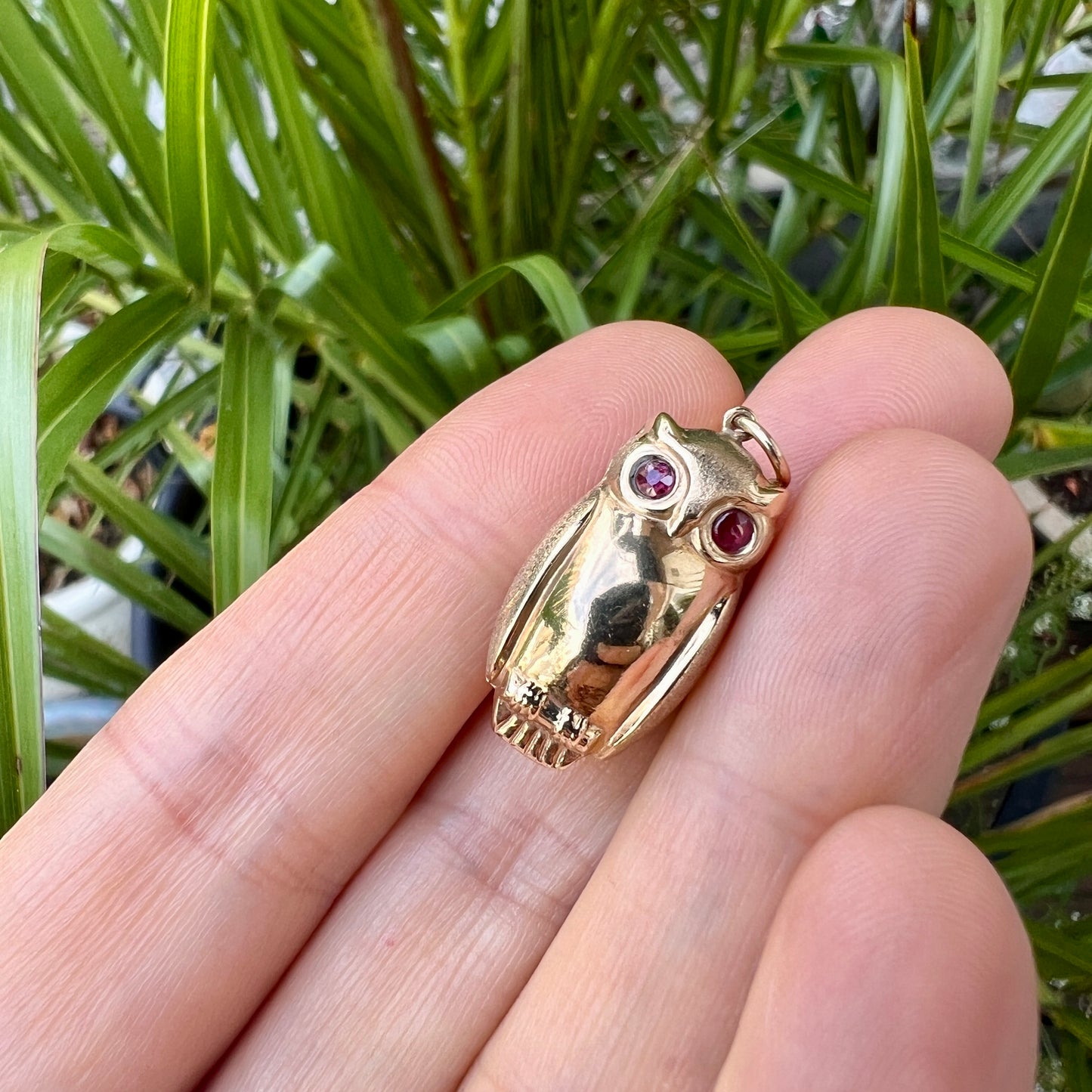 Vintage 9CT Gold Owl Charm Pendant with Ruby Eyes