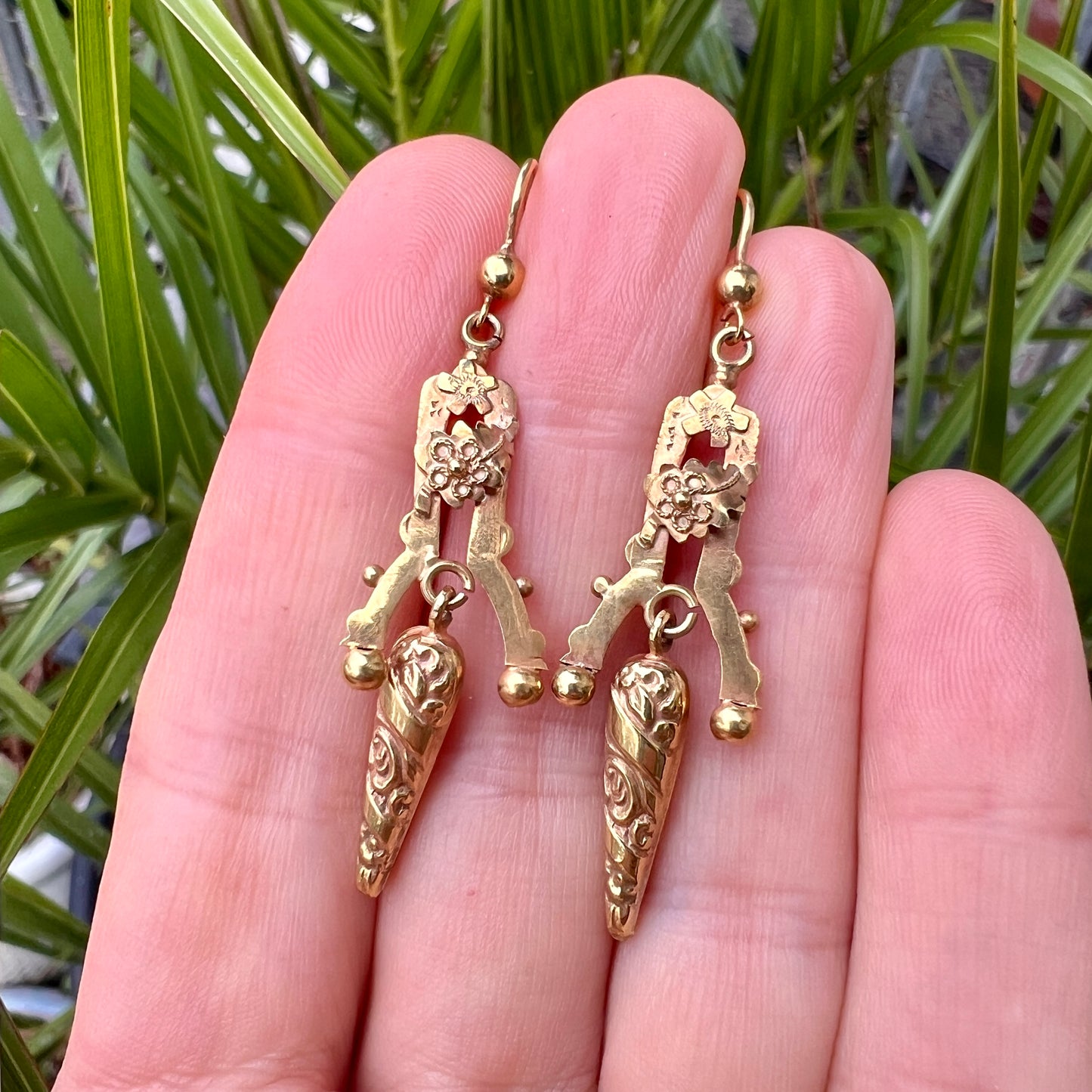 Edwardian c.1913 Gold Articulated Drop Earrings