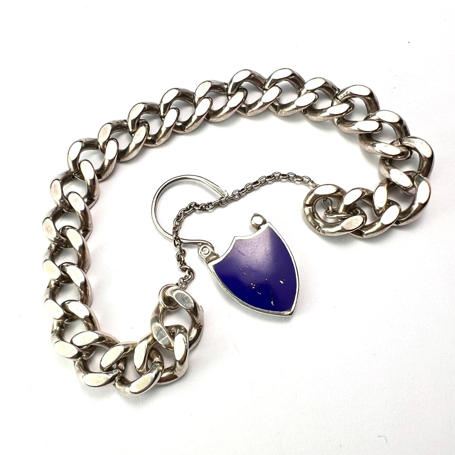 Victorian Hallmarked Silver Scottish Bracelet with Lapis Lazuli Padlock