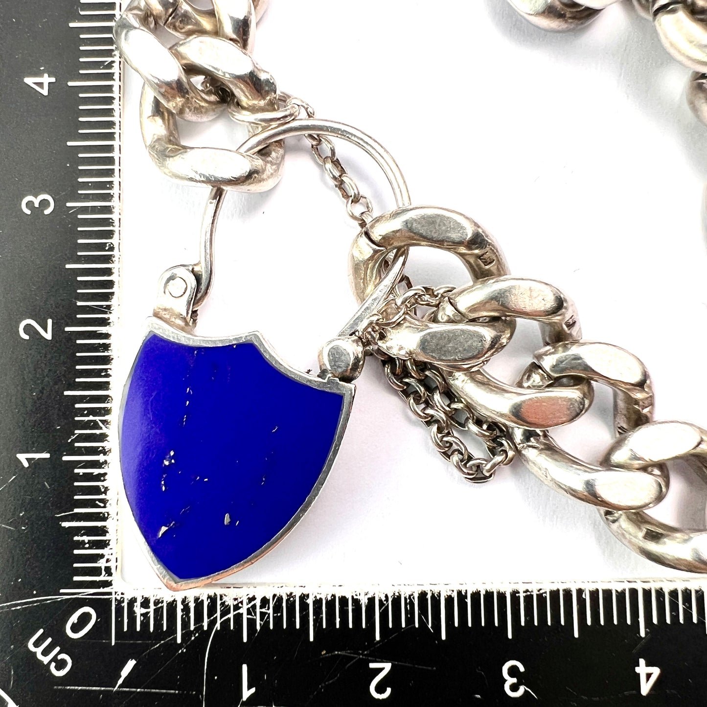 Victorian Hallmarked Silver Scottish Bracelet with Lapis Lazuli Padlock