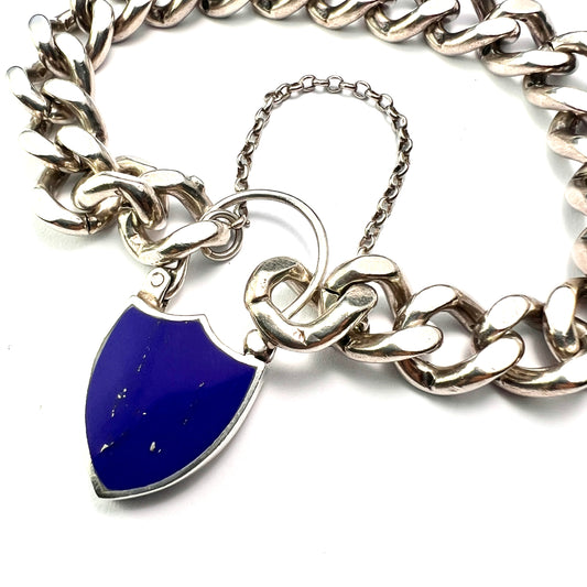 Victorian Hallmarked Silver Scottish Bracelet with Lapis Lazuli Padlock