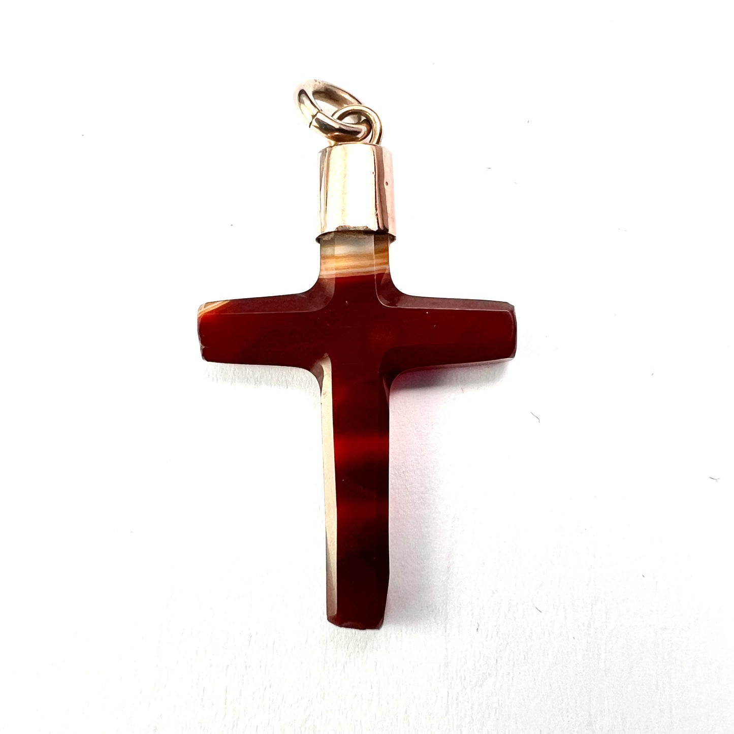 Victorian Gold Carved Agate Cross Pendant