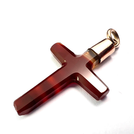 Victorian Gold Carved Agate Cross Pendant