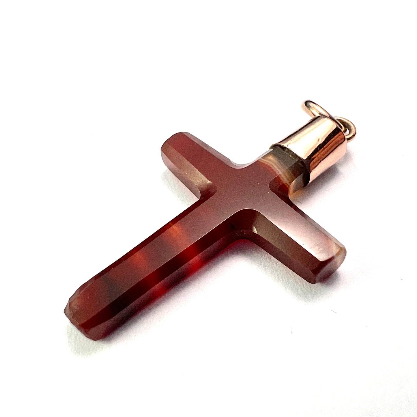 Victorian Gold Carved Agate Cross Pendant