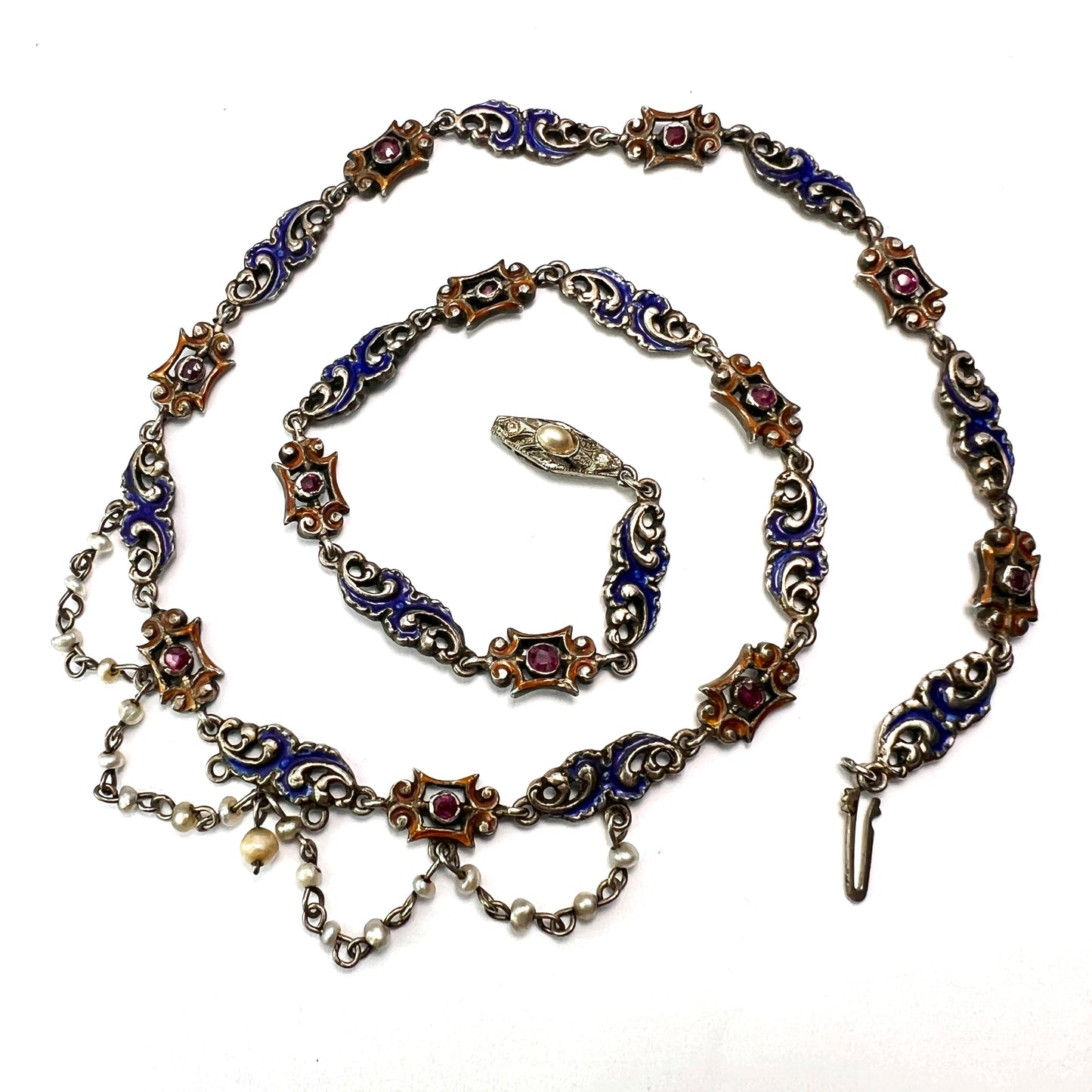 Victorian Austro-Hungarian Enamelled Silver Chain Necklace