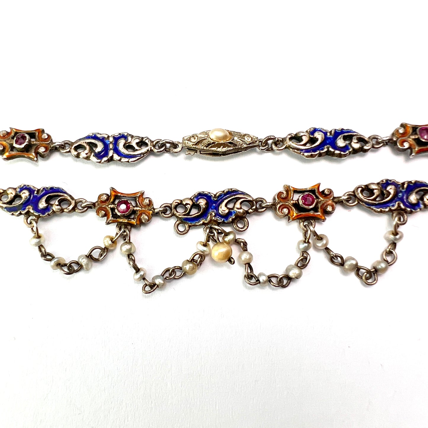 Victorian Austro-Hungarian Enamelled Silver Chain Necklace