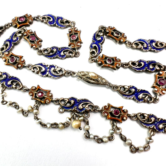 Victorian Austro-Hungarian Enamelled Silver Chain Necklace