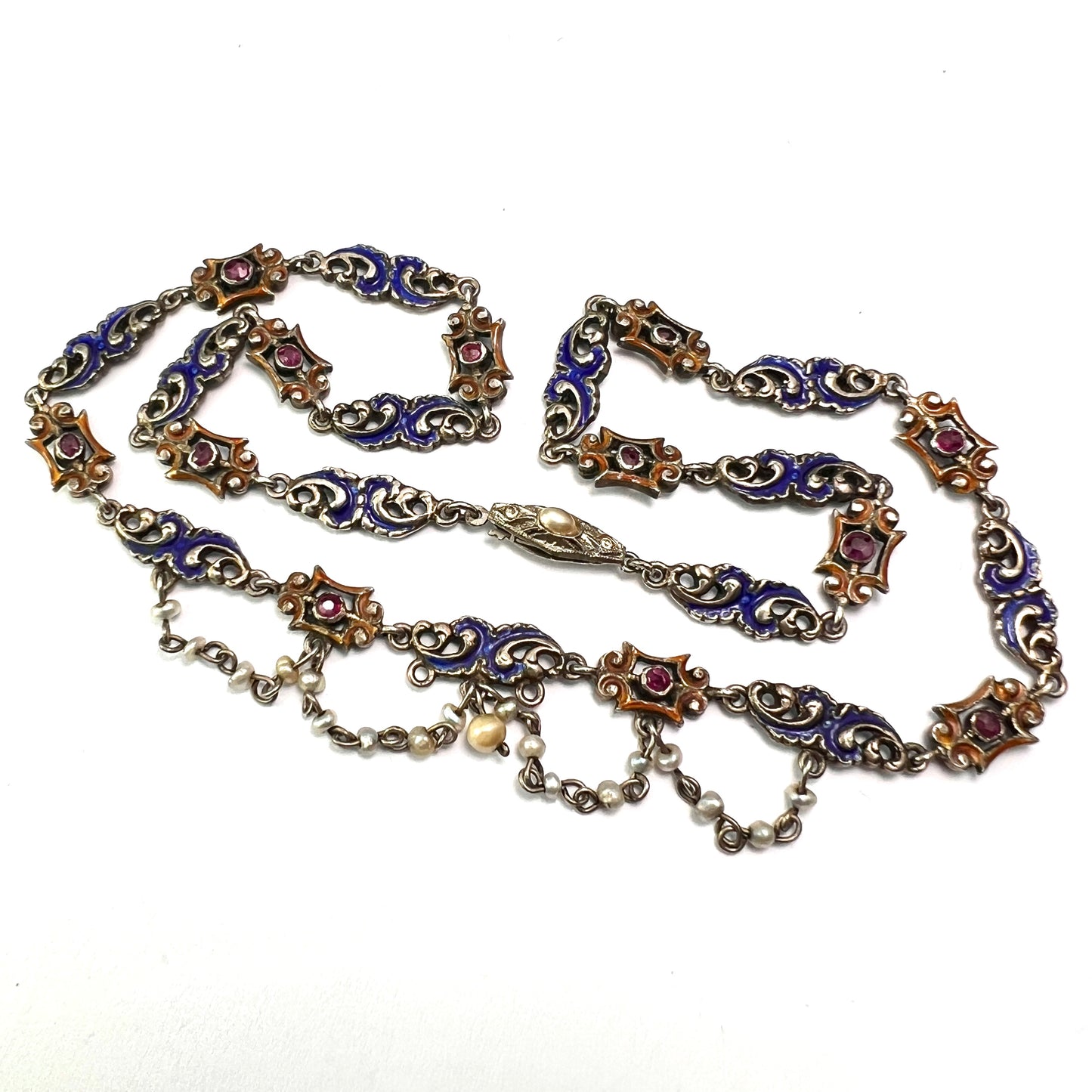 Victorian Austro-Hungarian Enamelled Silver Chain Necklace