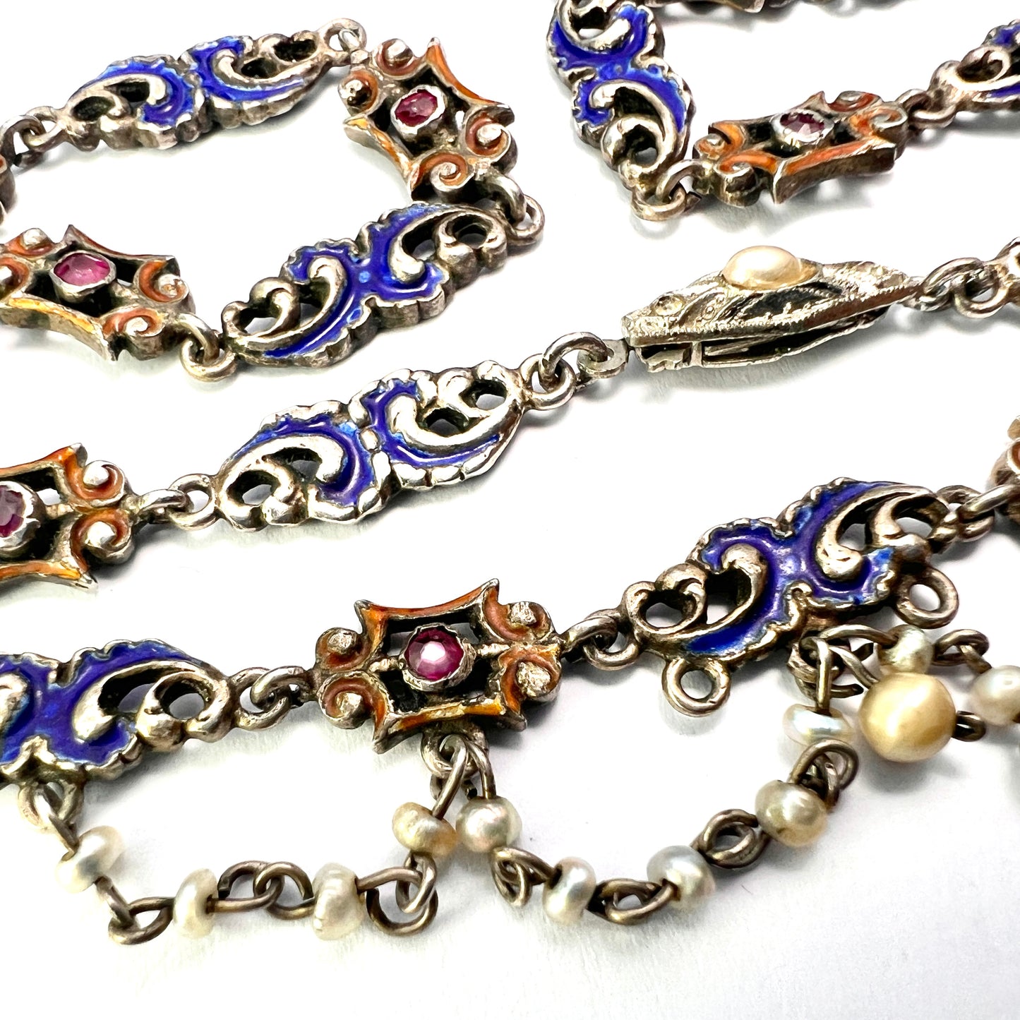 Victorian Austro-Hungarian Enamelled Silver Chain Necklace