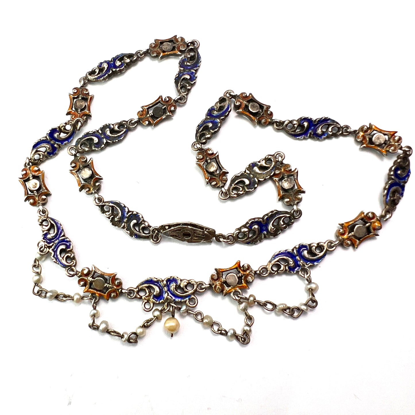 Victorian Austro-Hungarian Enamelled Silver Chain Necklace