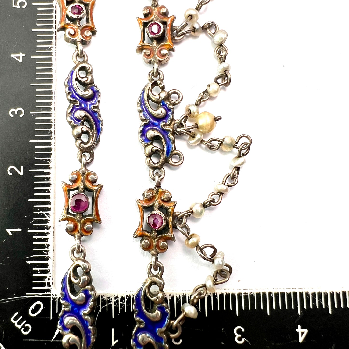 Victorian Austro-Hungarian Enamelled Silver Chain Necklace