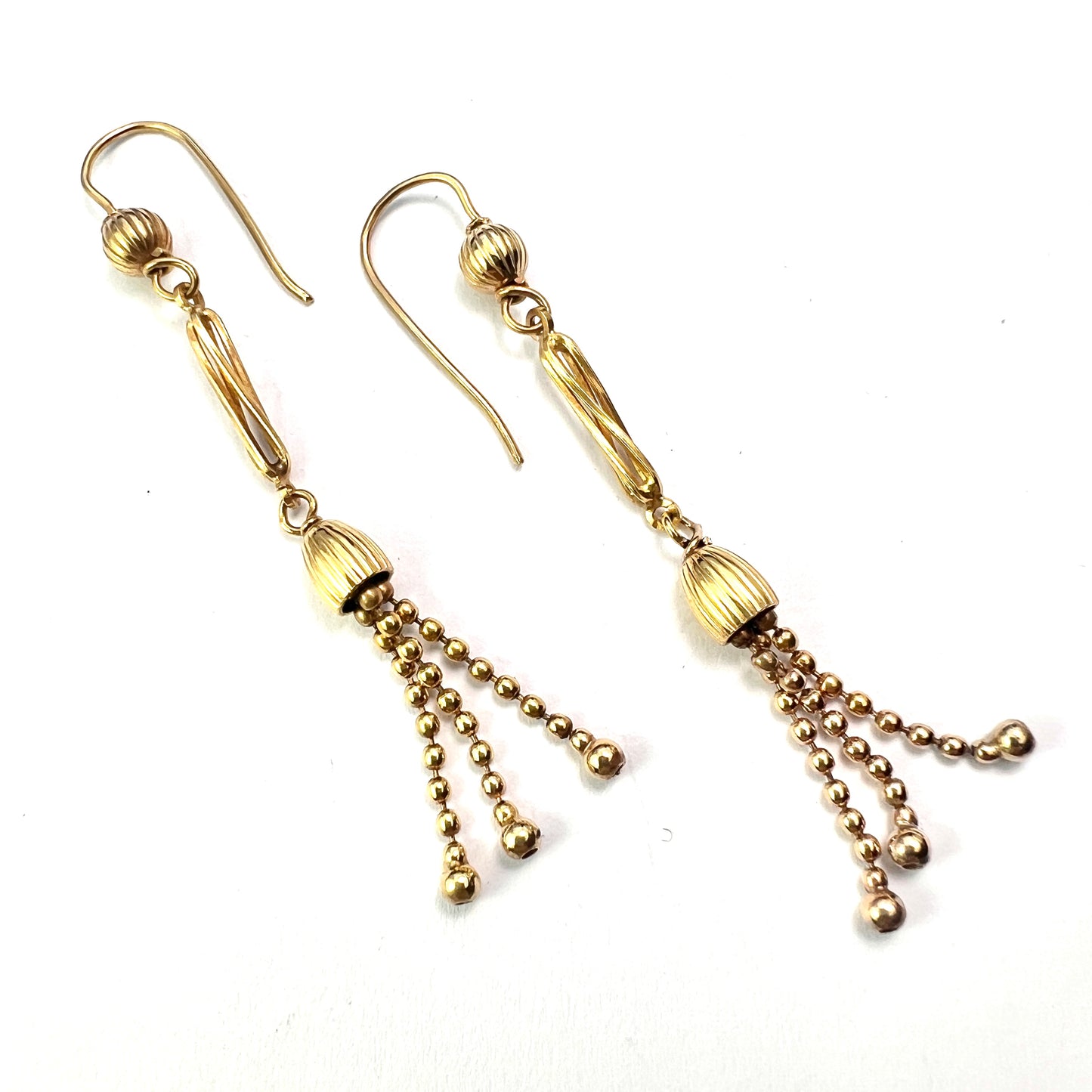 Antique Long 9CT Gold Tassel Earrings