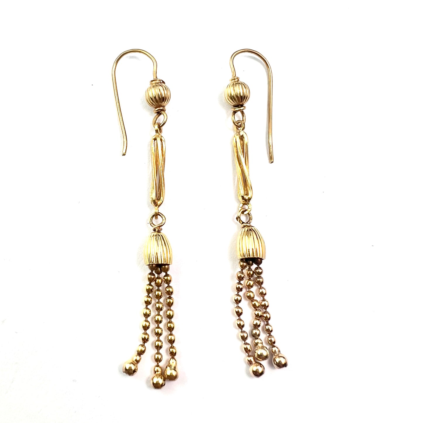 Antique Long 9CT Gold Tassel Earrings