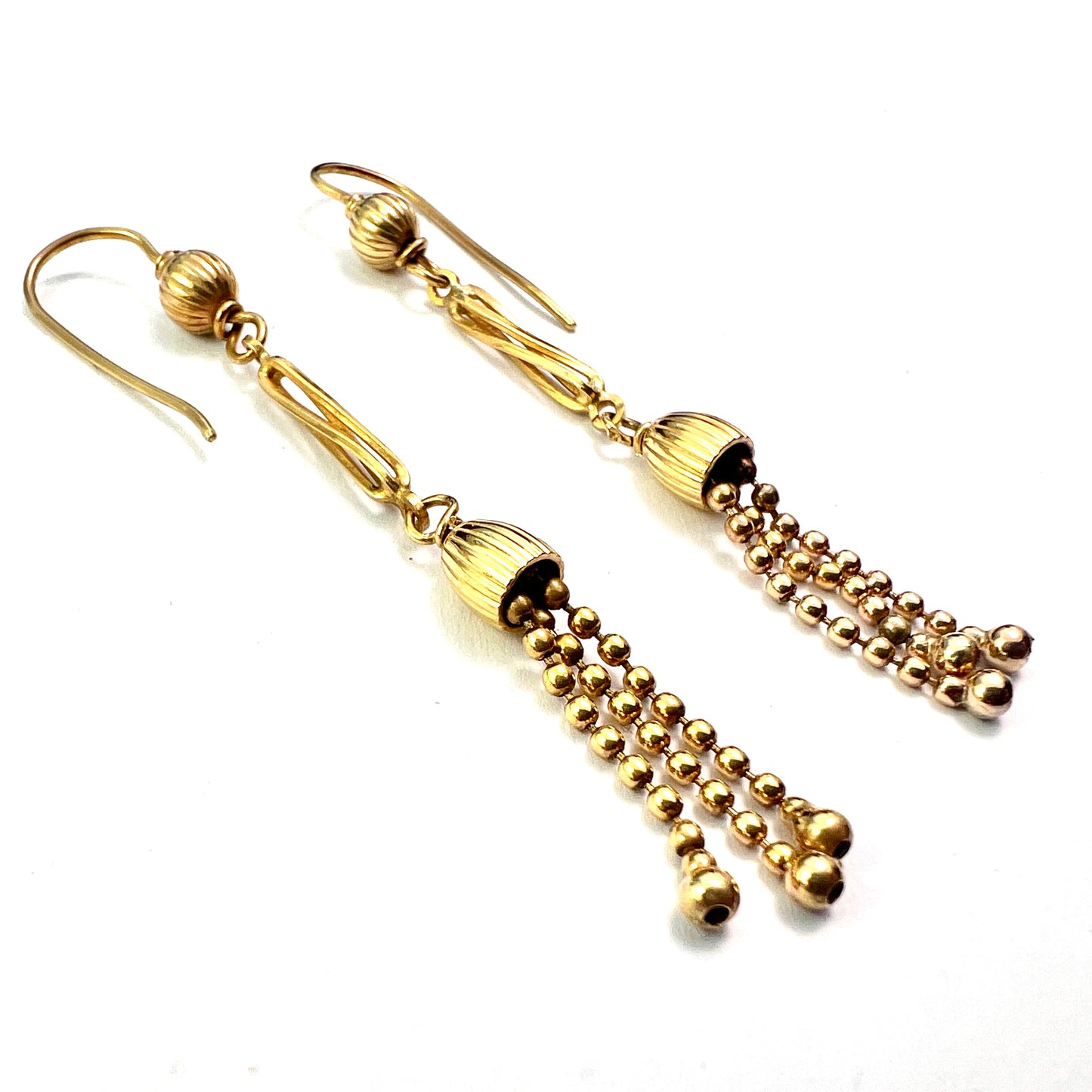 Antique Long 9CT Gold Tassel Earrings