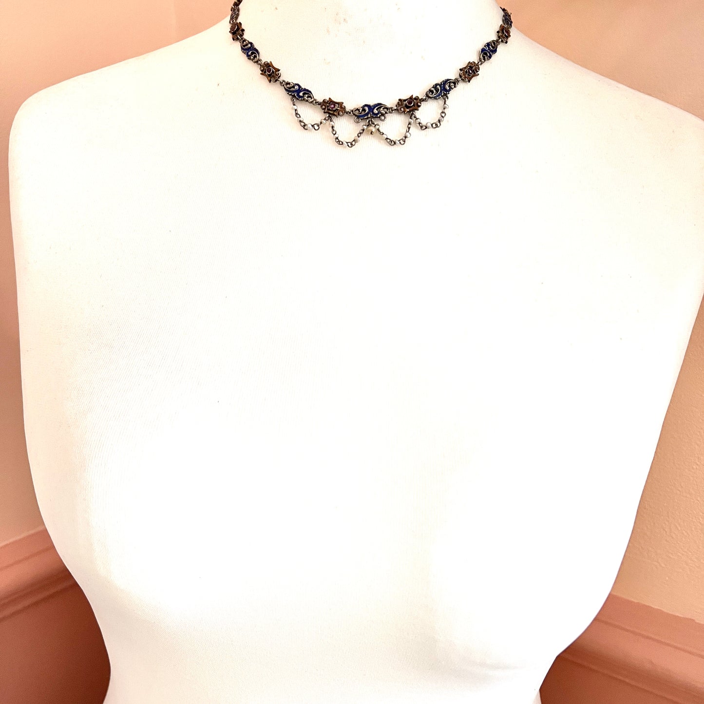 Victorian Austro-Hungarian Enamelled Silver Chain Necklace