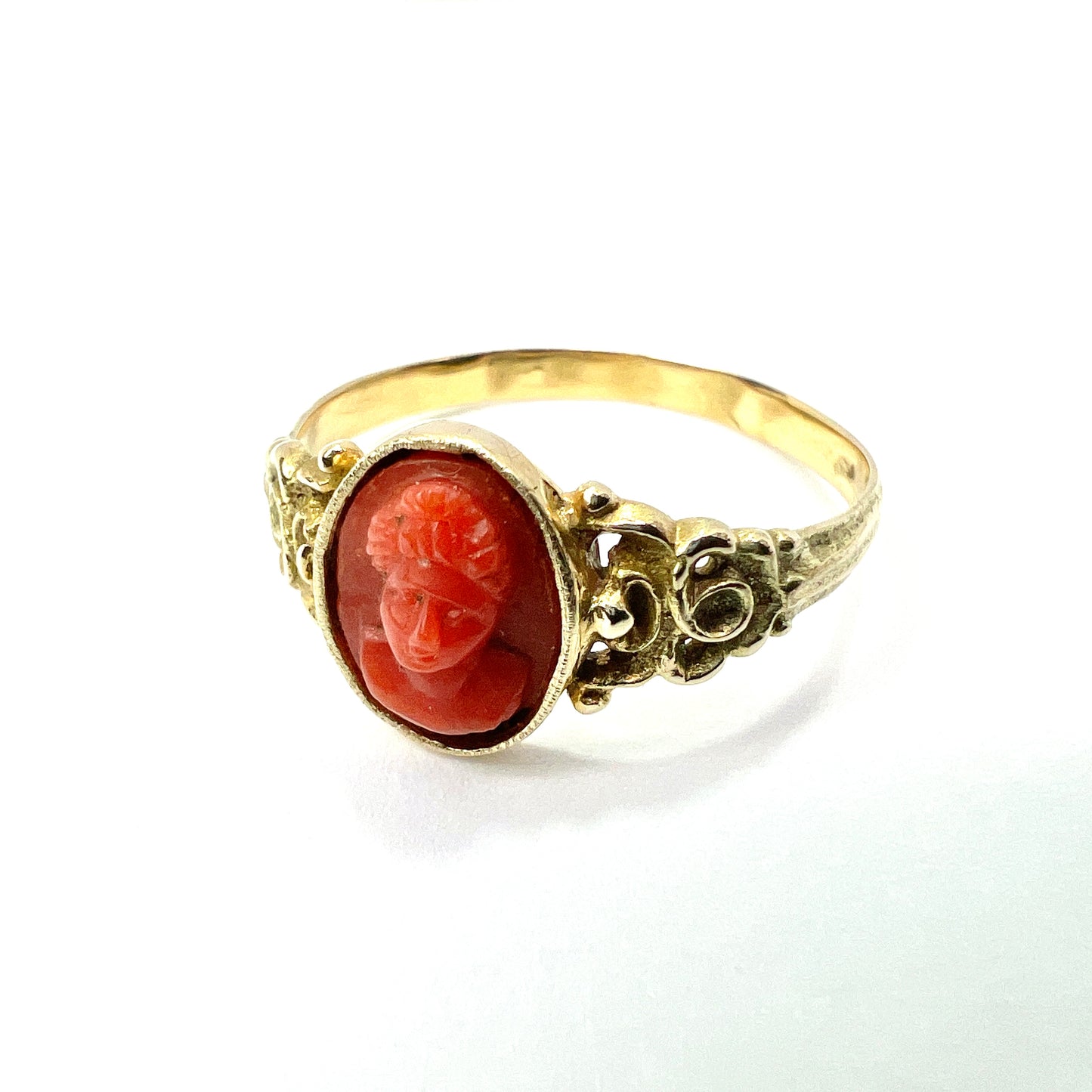Large Antique Gold Coral Cameo Ring