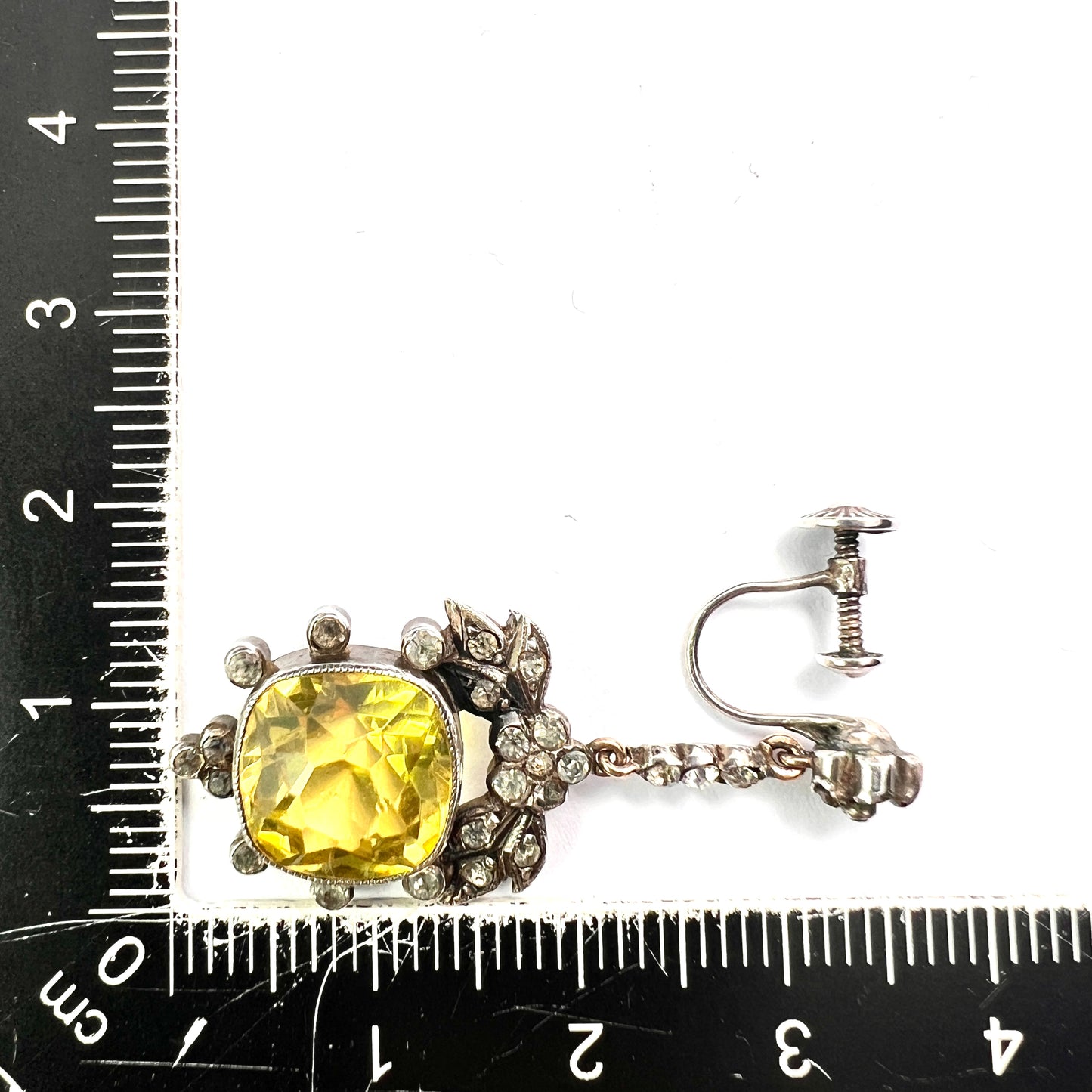 Victorian Cushion-cut Citrine Paste Silver Screwback Earrings