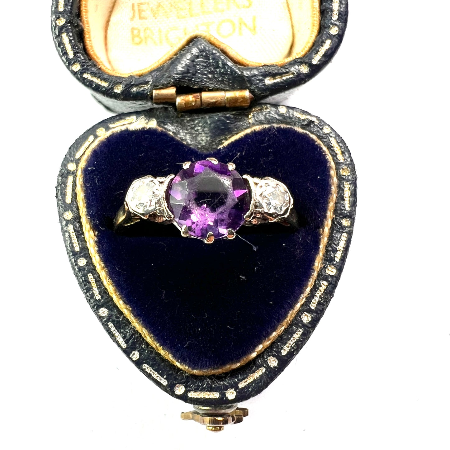 Antique 18CT Gold, Platinum, Diamond and Amethyst Ring