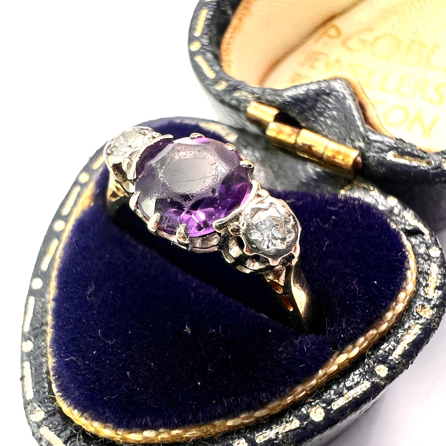 Antique 18CT Gold, Platinum, Diamond and Amethyst Ring