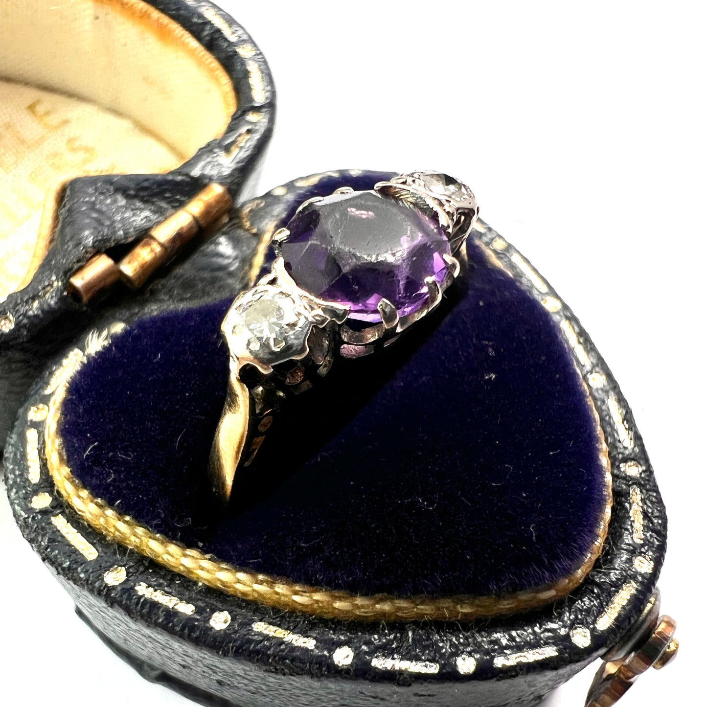 Antique 18CT Gold, Platinum, Diamond and Amethyst Ring