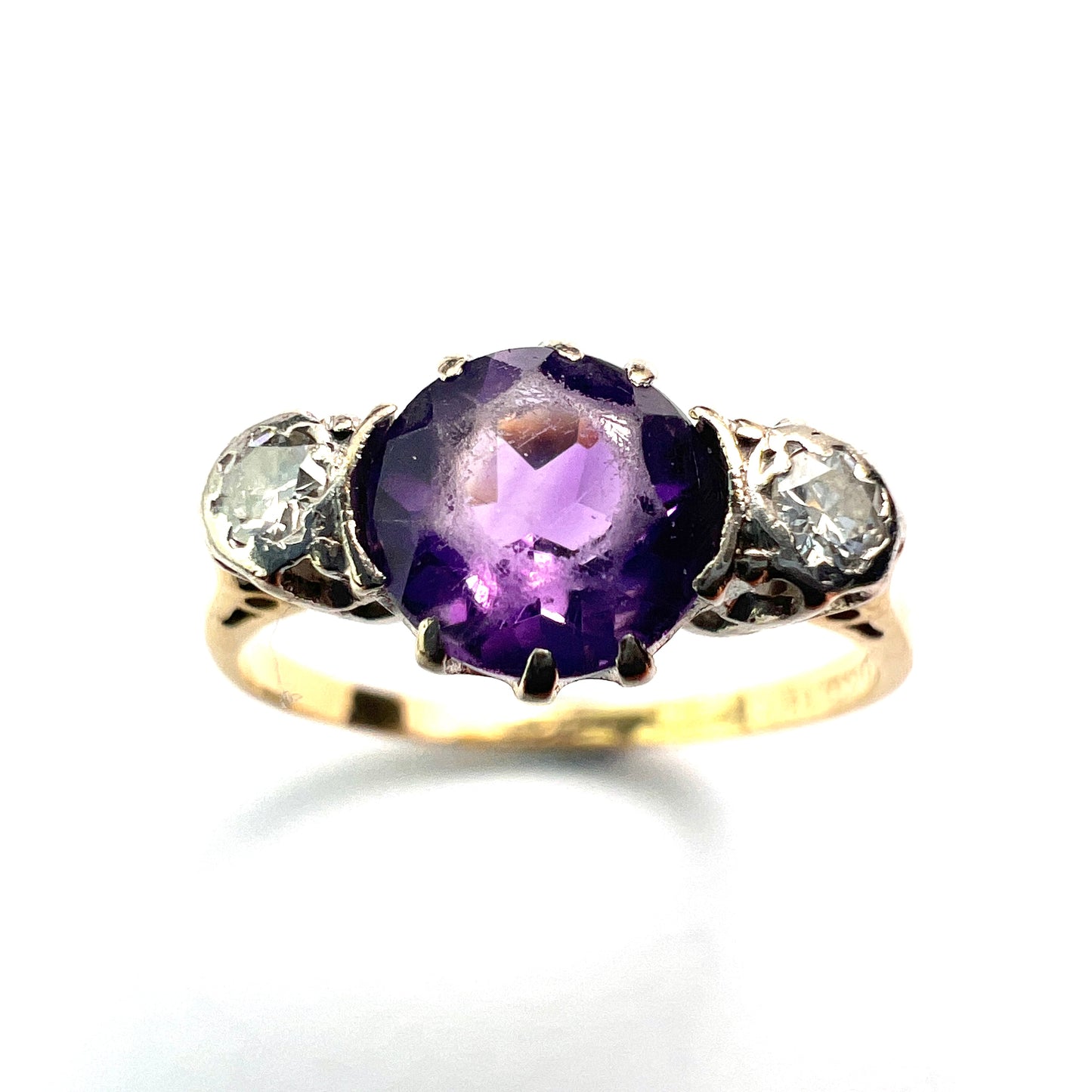 Antique 18CT Gold, Platinum, Diamond and Amethyst Ring