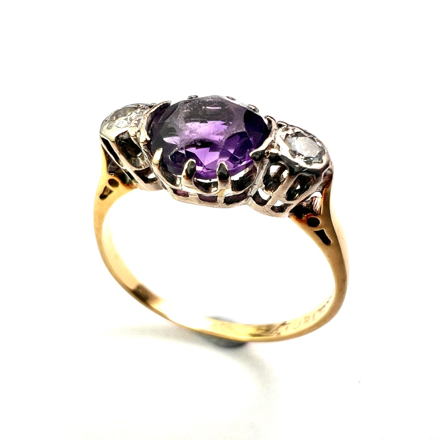 Antique 18CT Gold, Platinum, Diamond and Amethyst Ring