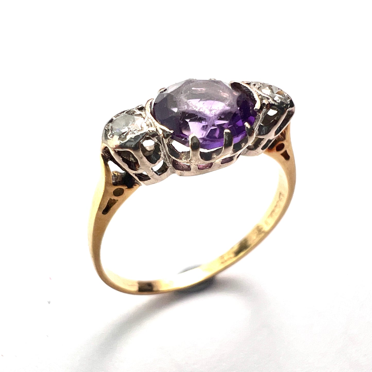 Antique 18CT Gold, Platinum, Diamond and Amethyst Ring