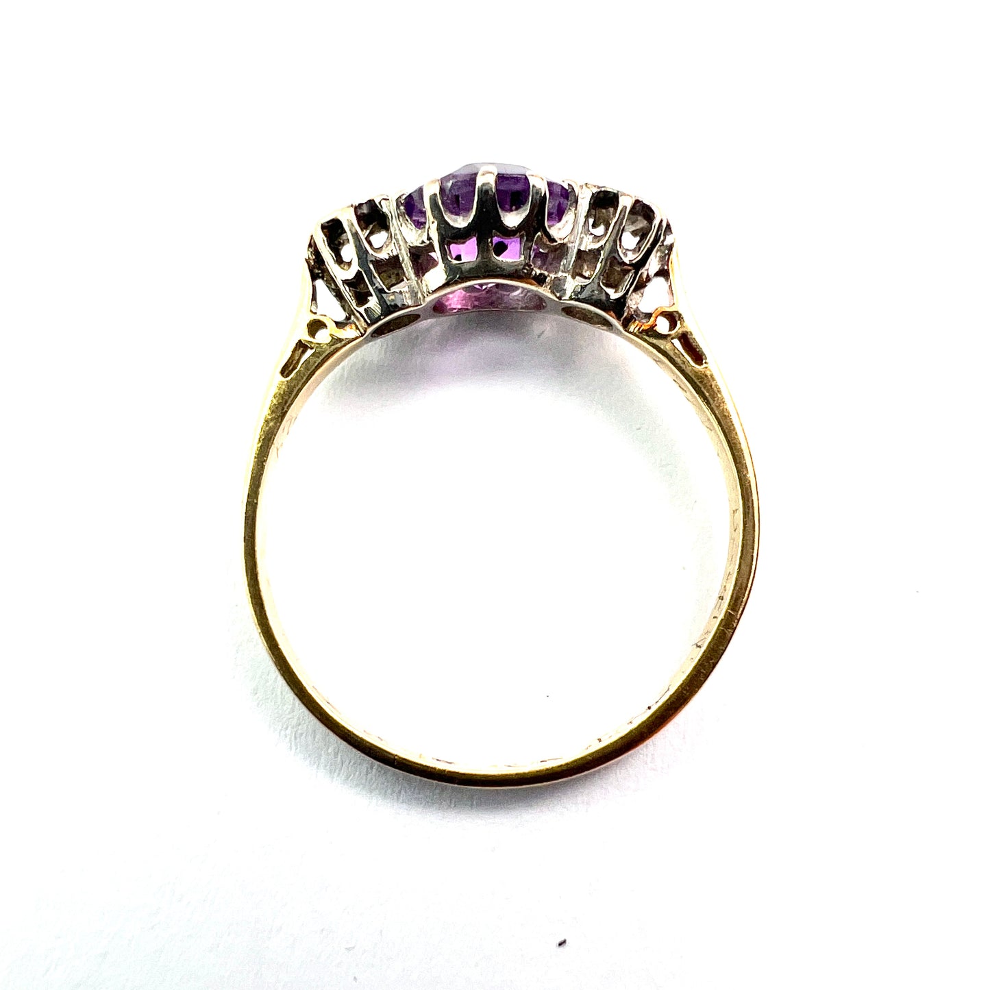 Antique 18CT Gold, Platinum, Diamond and Amethyst Ring