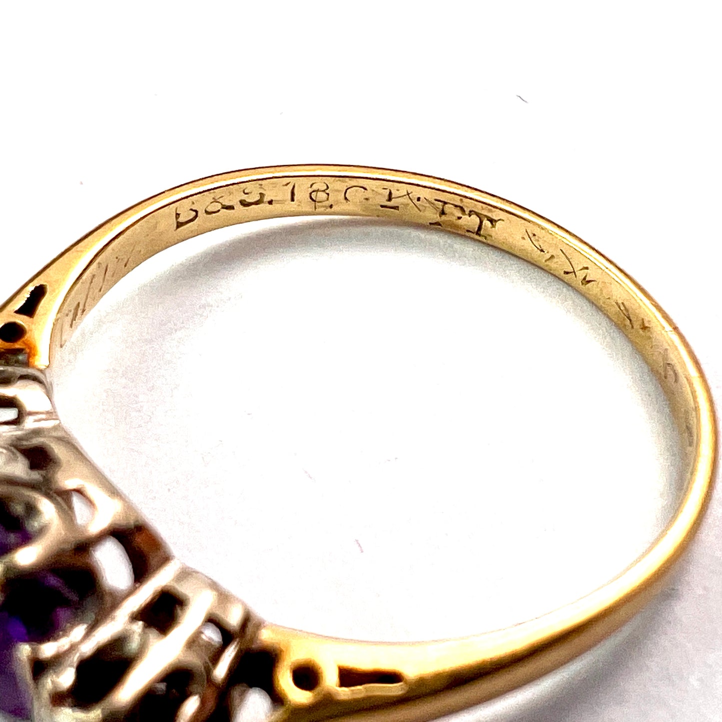 Antique 18CT Gold, Platinum, Diamond and Amethyst Ring