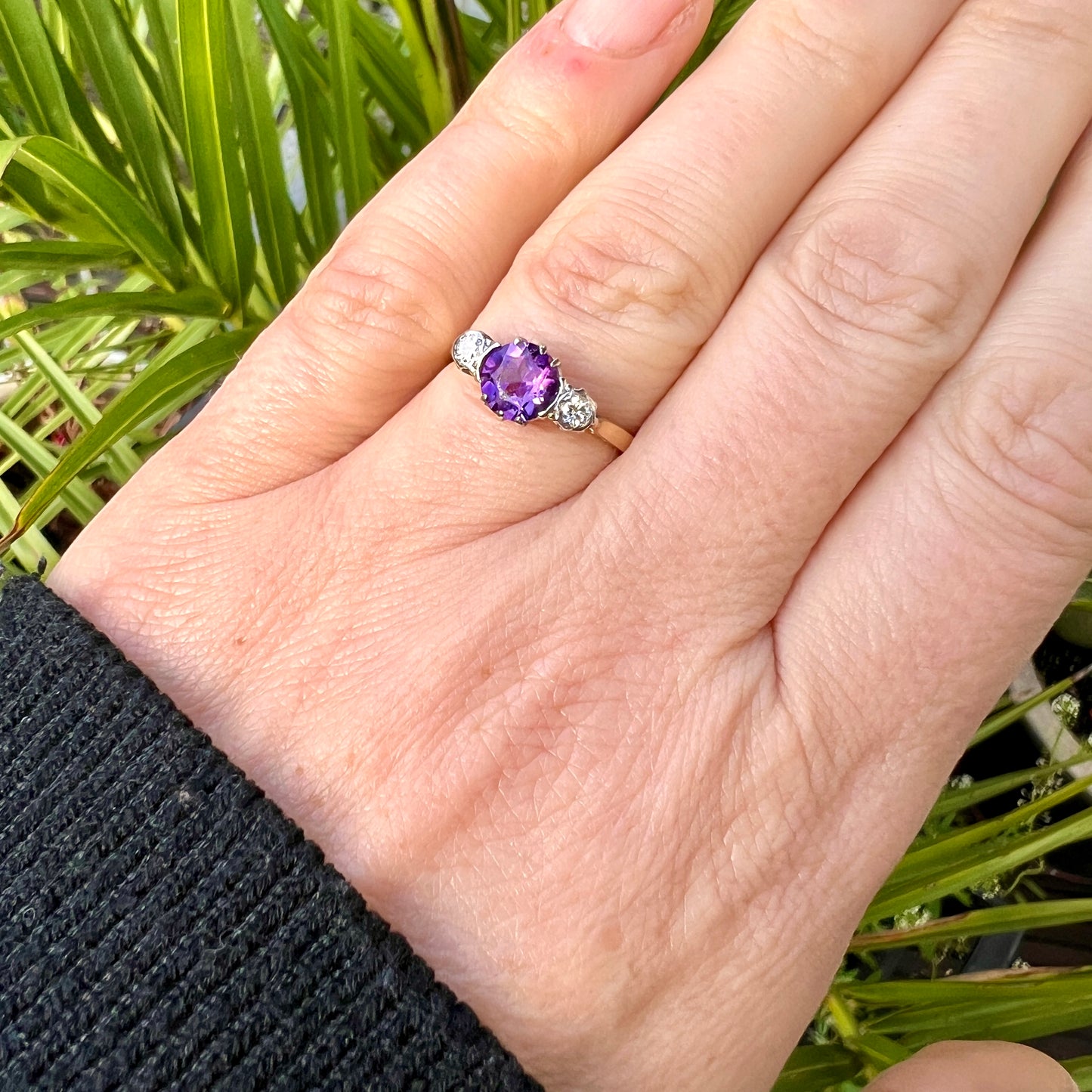 Antique 18CT Gold, Platinum, Diamond and Amethyst Ring
