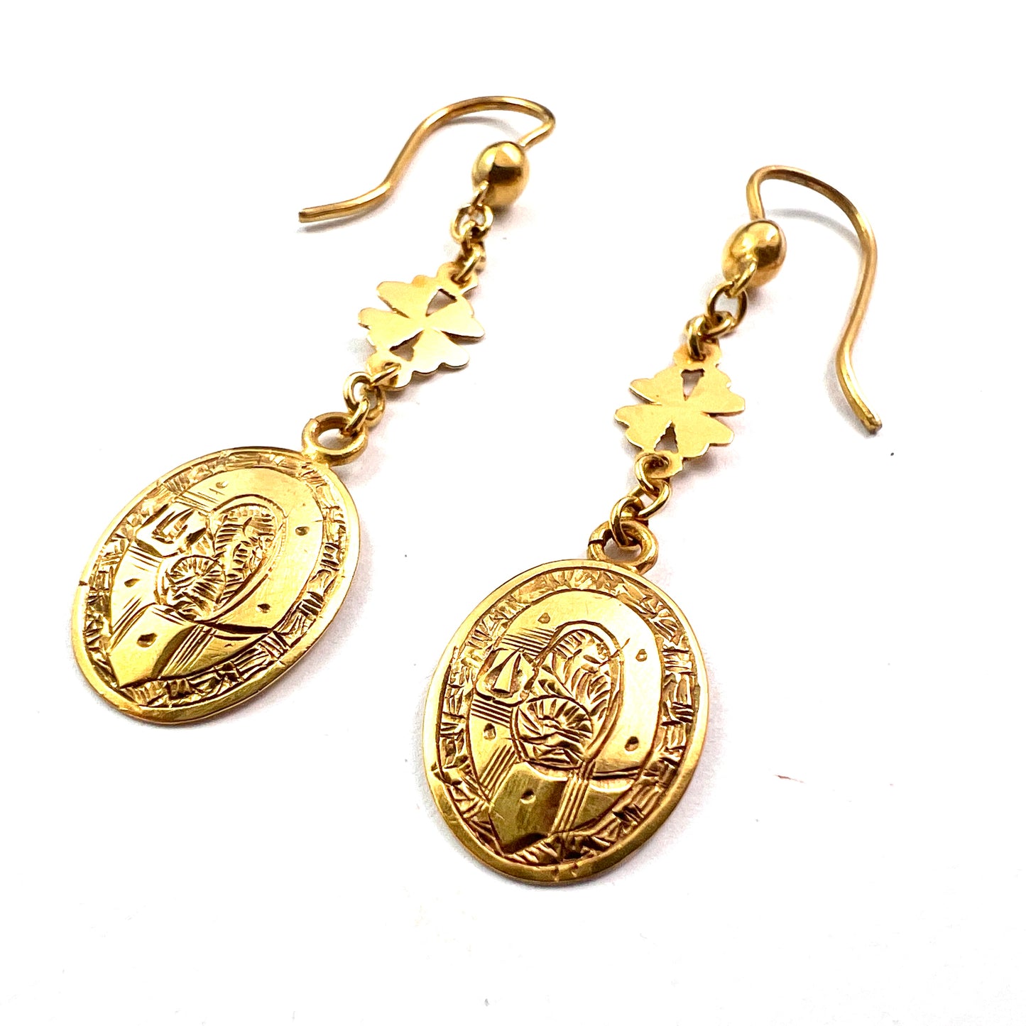 Victorian Pretty 9CT Gold Buckle and Lucky Shamrock Earrings