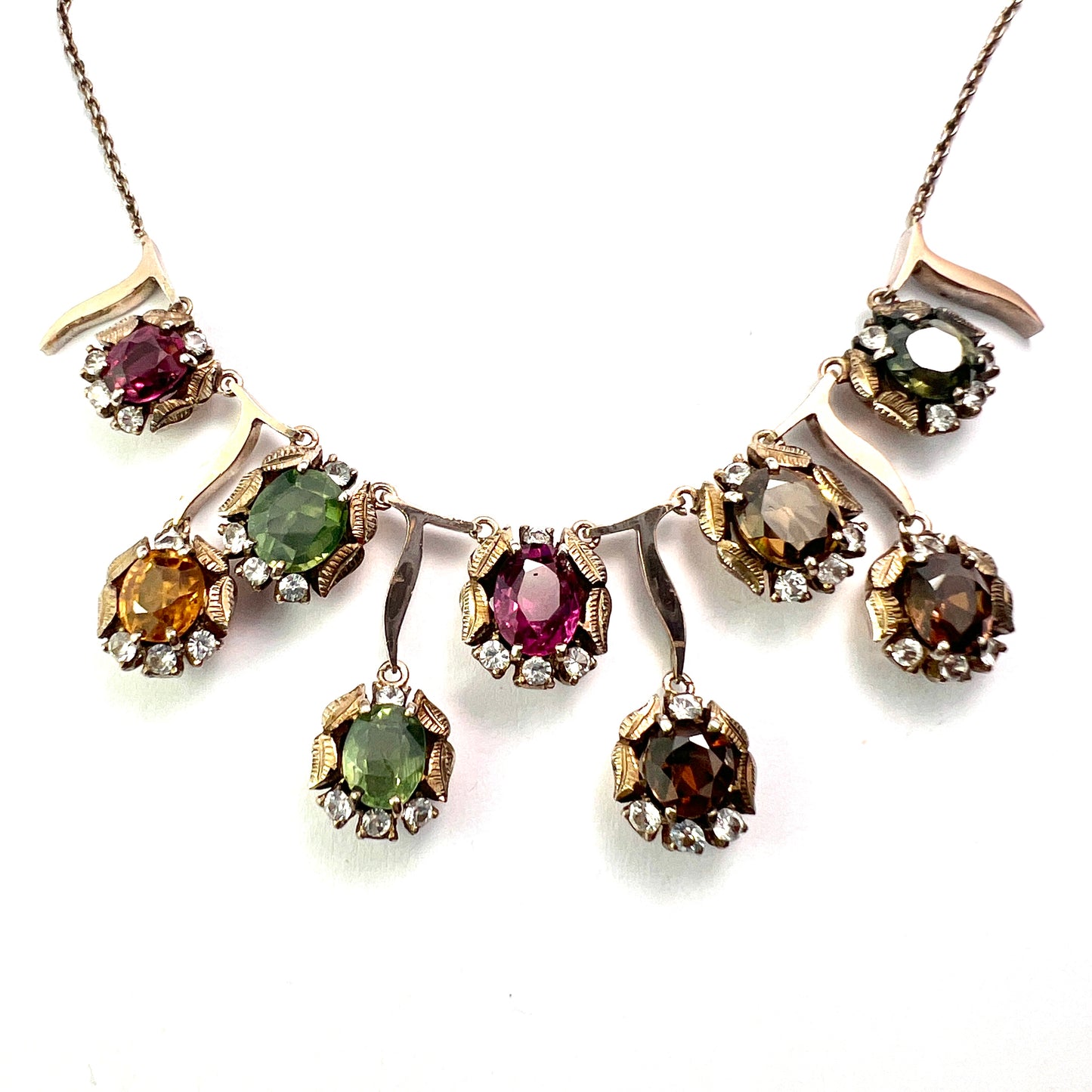Vintage 9CT Gold and Silver Gemstone Necklace