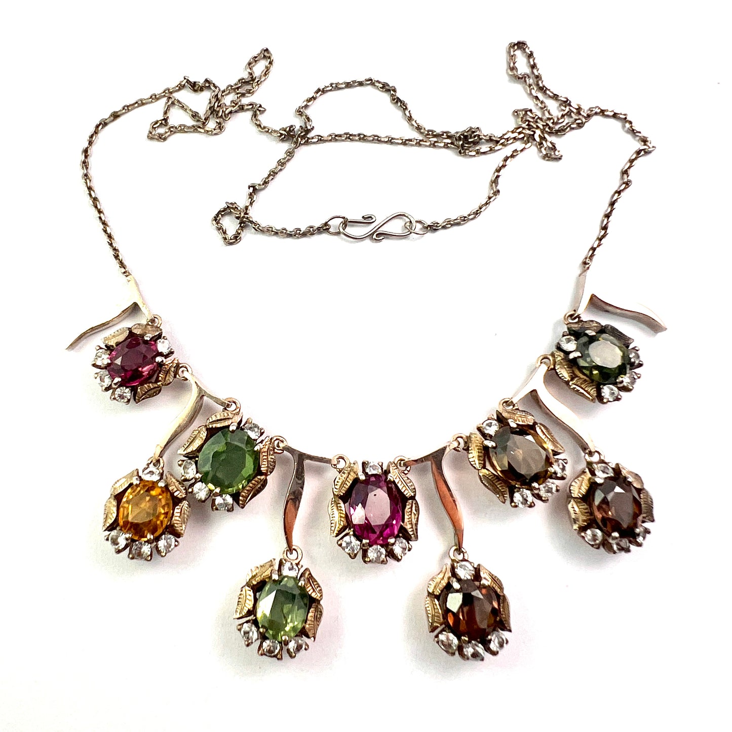 Vintage 9CT Gold and Silver Gemstone Necklace