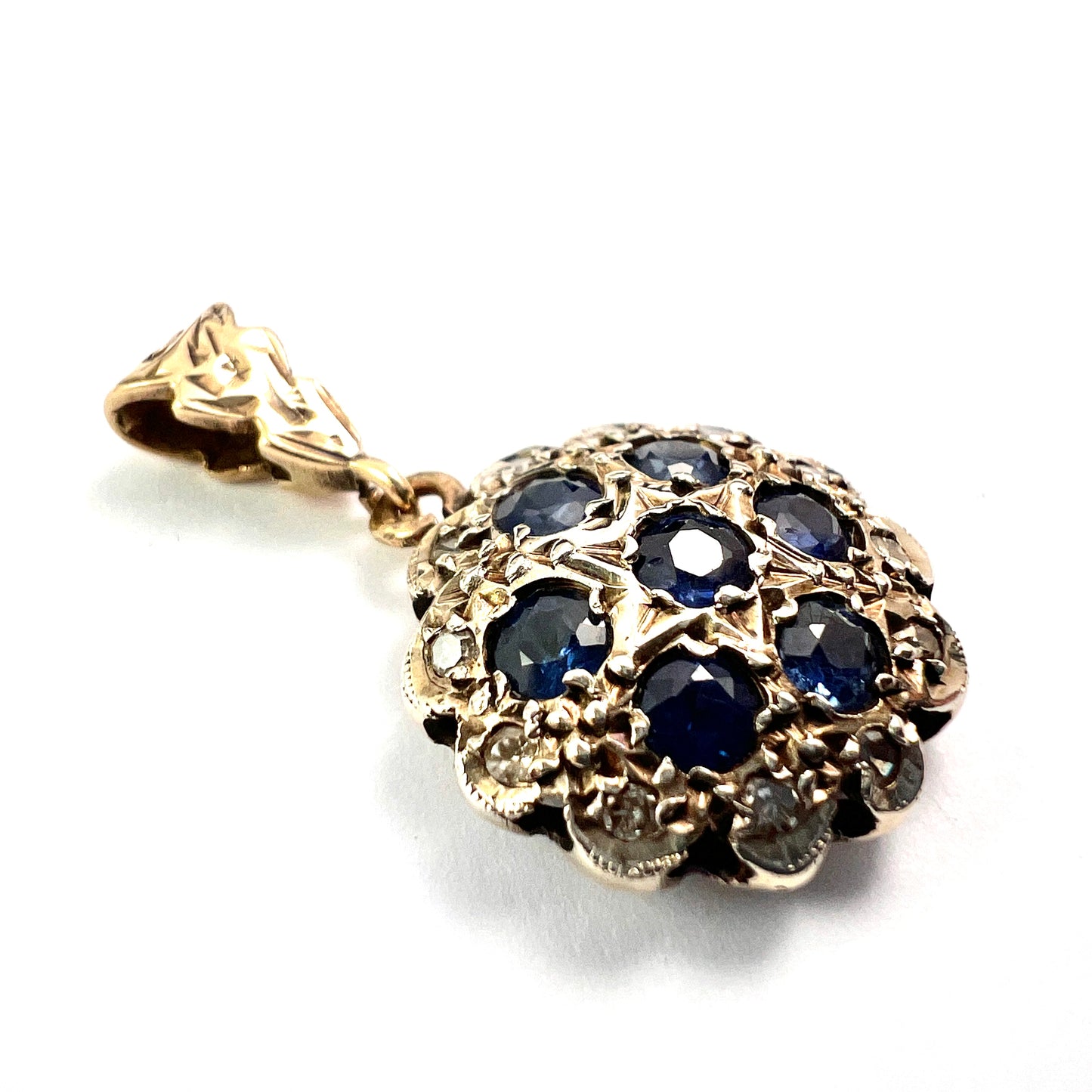 Vintage Sapphire and Diamond Gold Pendant