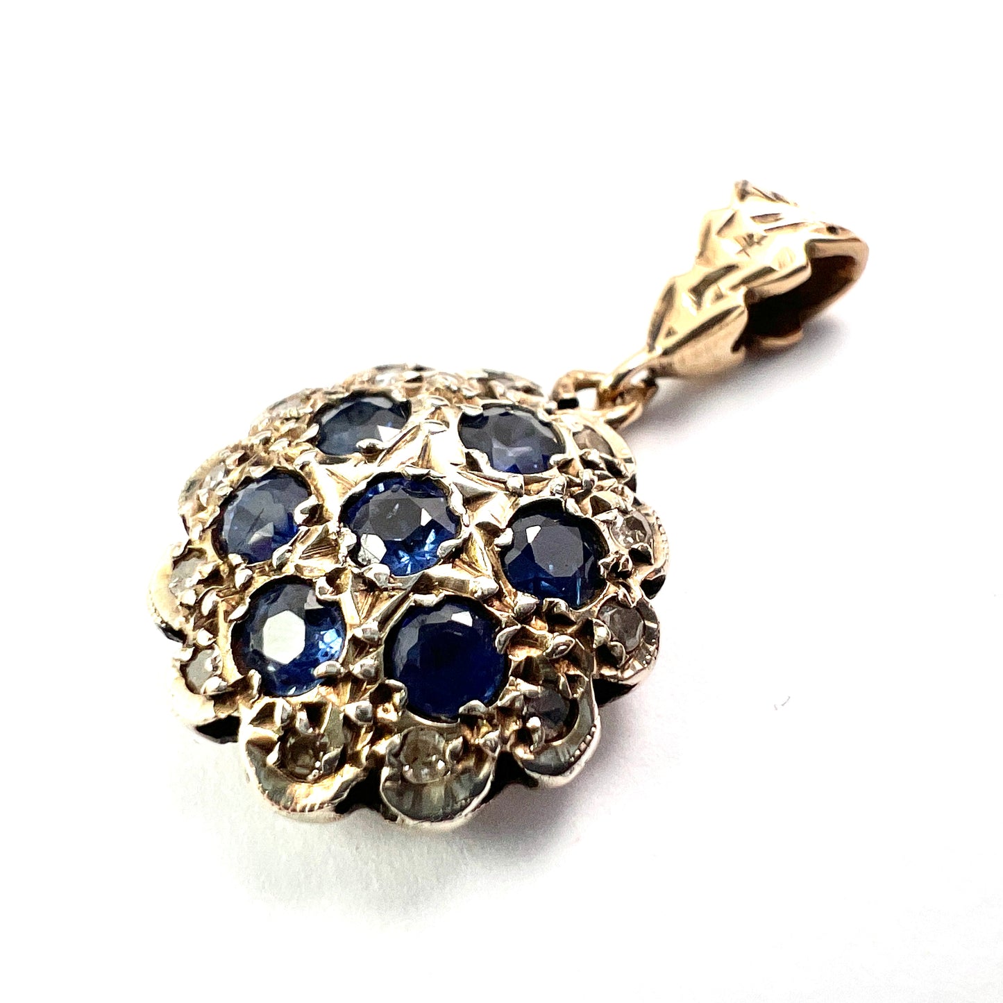 Vintage Sapphire and Diamond Gold Pendant