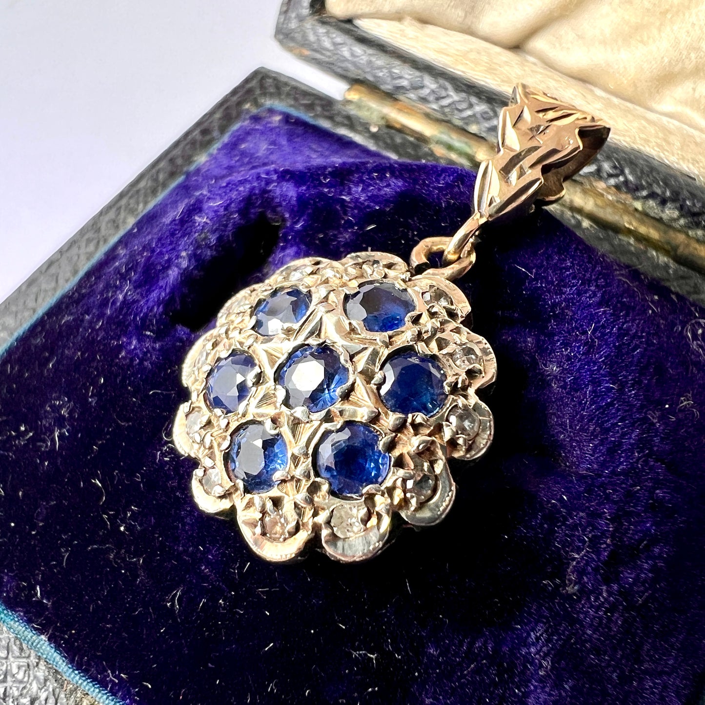 Vintage Sapphire and Diamond Gold Pendant