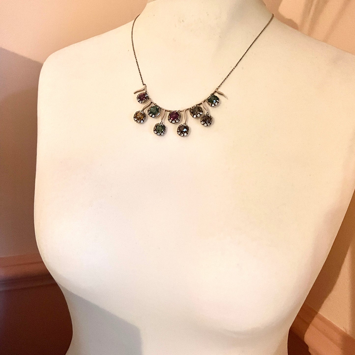 Vintage 9CT Gold and Silver Gemstone Necklace