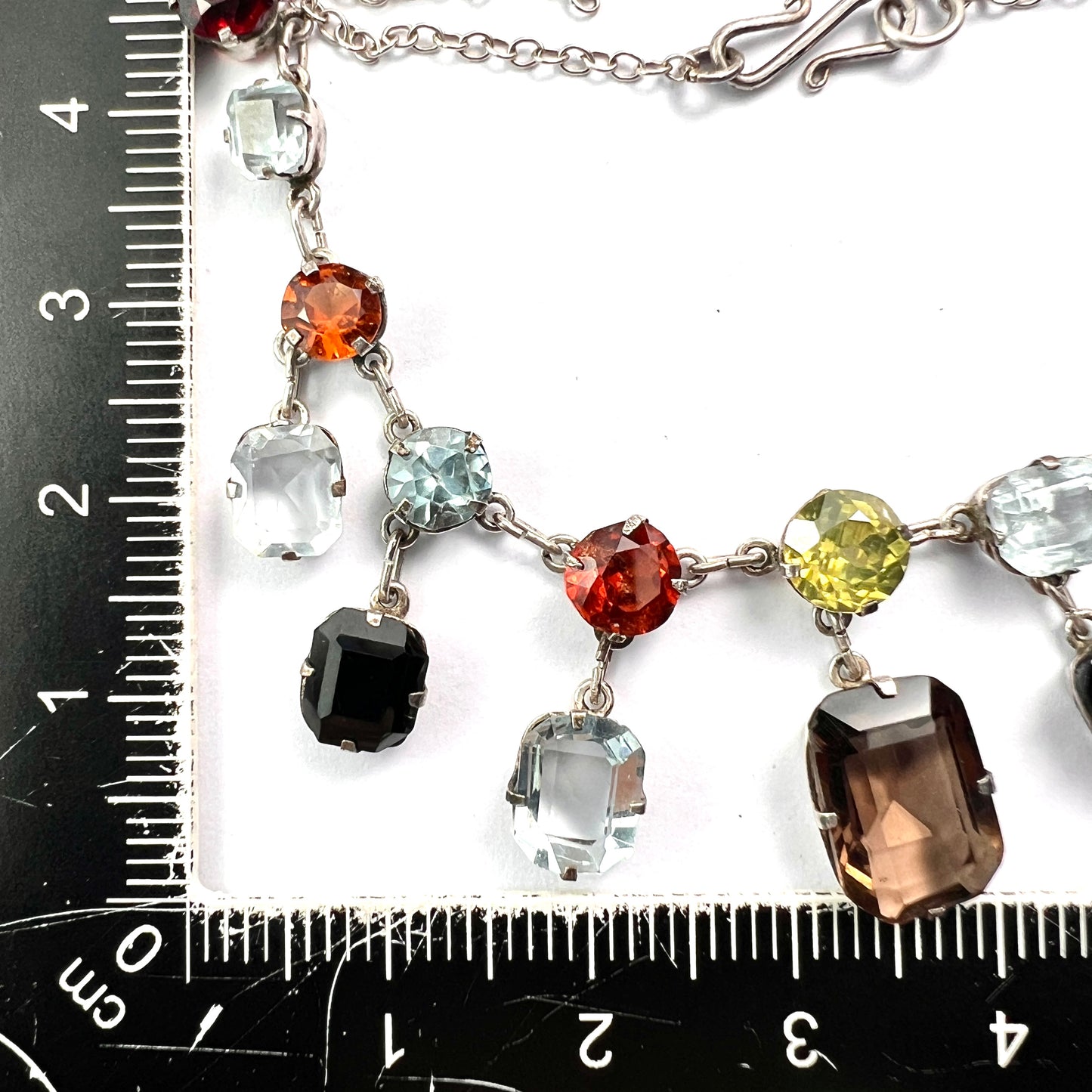 Edwardian Silver Tutti Frutti Harlequin Gemstone Necklace