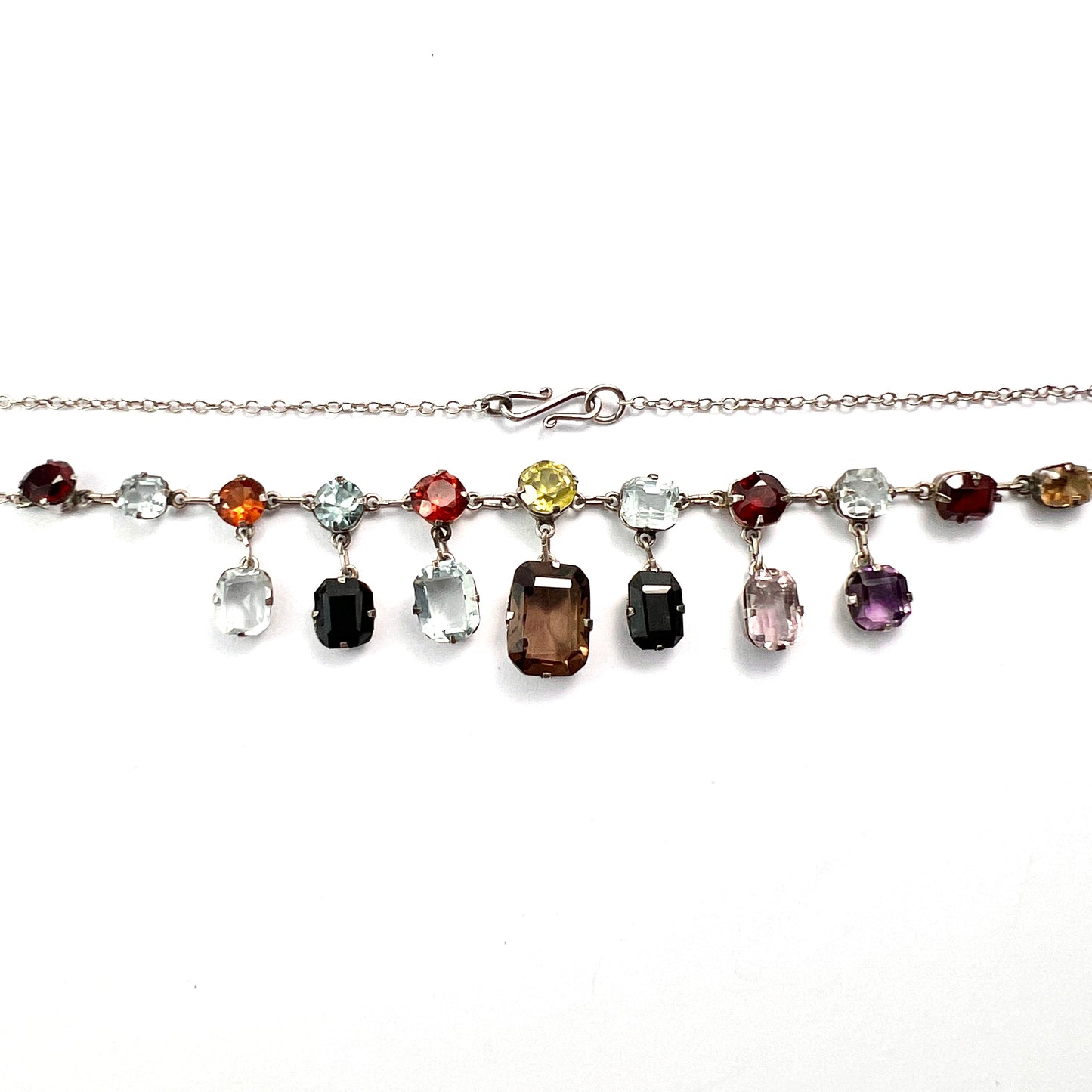Edwardian Silver Tutti Frutti Harlequin Gemstone Necklace